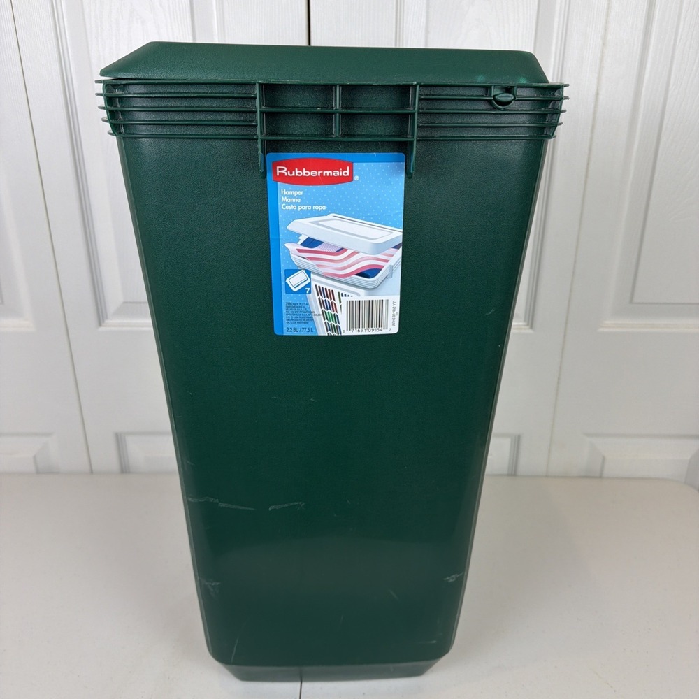 Rubbermaid Laundry Hamper Green 2986 1994 Lid 25x16x13 USA Large Vintage - Picture 4 of 9